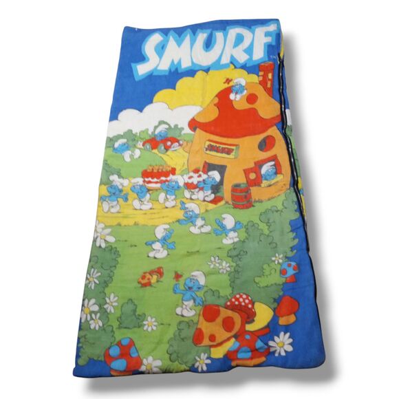Vintage Wenzel Smurf Sleeping Bag-Birthday Bash-1980s-Lined-Working Zipper - Picture 1 of 11
